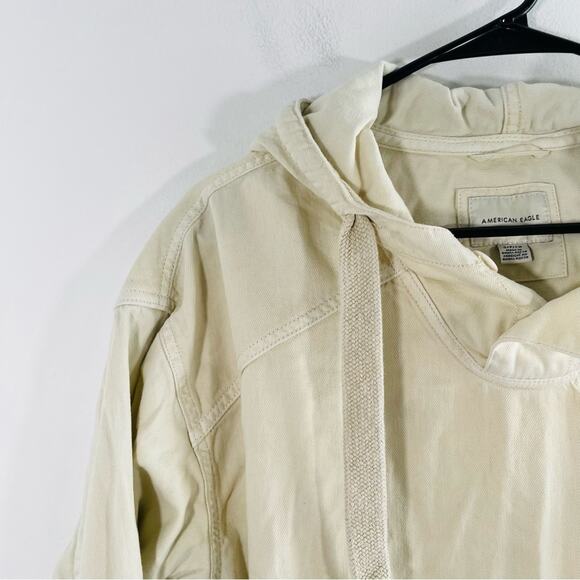 American Eagle Utility Hoodie Cream Tan Military Oversized Canvas Small - Picture 3 of 11